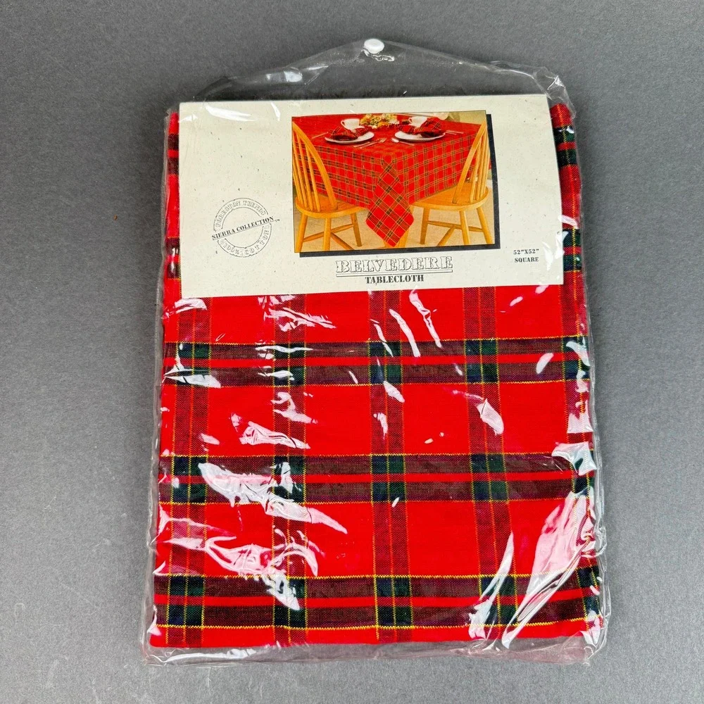 Belvedere Sierra Collection Red Plaid Tablecloth 52x52 Square Cotton Vintage